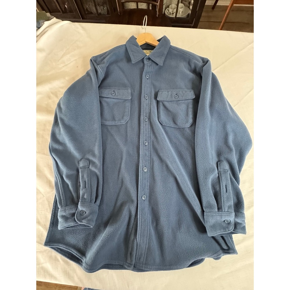 LL‎ Bean Mens Fleece Shirt Jacket Blue Long Sleeve Button Up 273072 Size L REG
